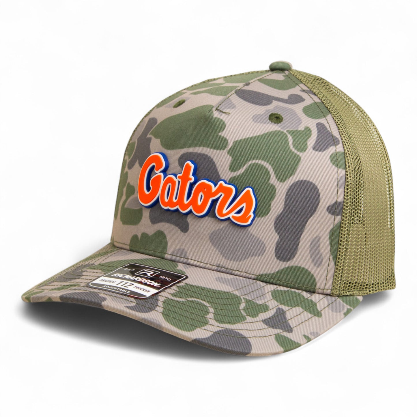 Florida Gators Script Orange 3D Snapback Trucker Hat- Marsh Duck Camo/ Loden