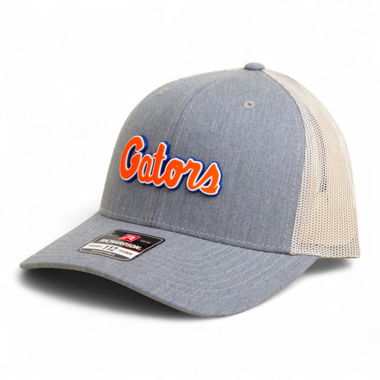 Florida Gators Script Orange 3D Snapback Trucker Hat- Heather Grey/ Light Grey