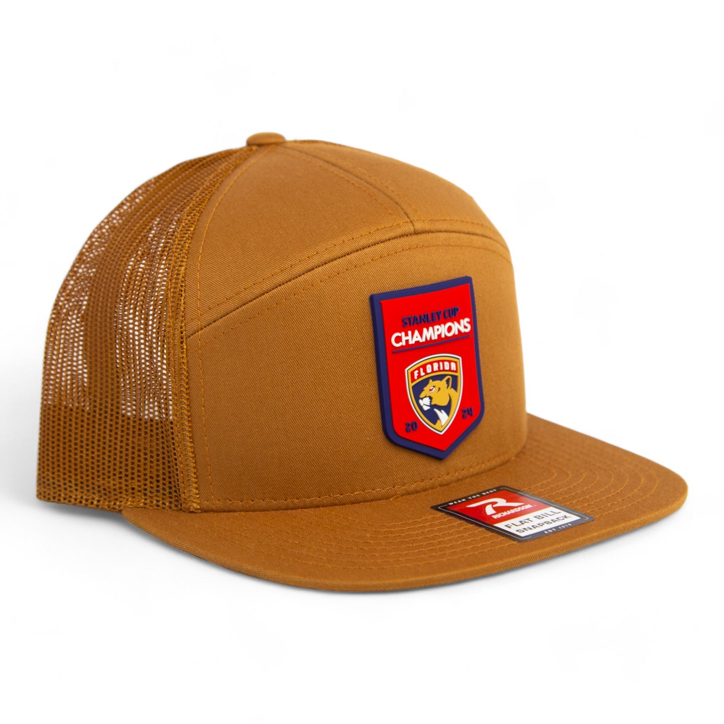 Florida Panthers Stanley Cup Champions 3D Snapback Seven-Panel Flat Bill Trucker Hat- Caramel