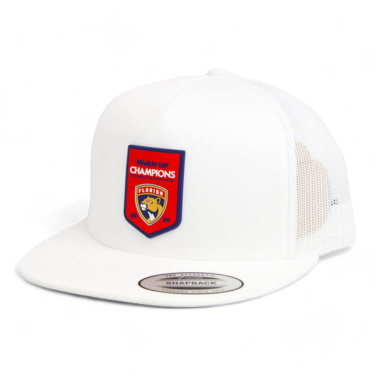 Florida Panthers Stanley Cup Champions 3D YP Snapback Flat Bill Trucker Hat- White
