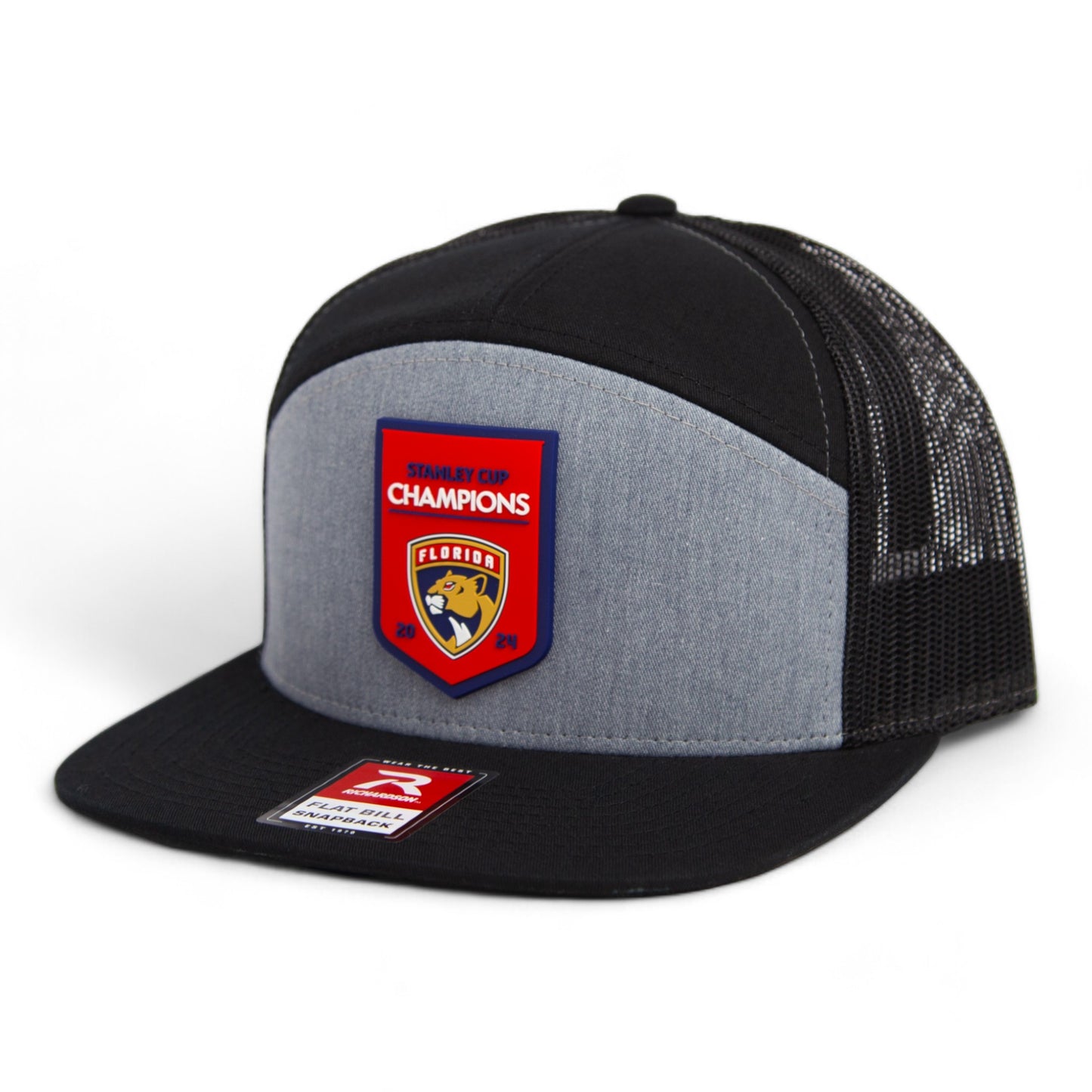 Florida Panthers Stanley Cup Champions 3D Snapback Seven-Panel Flat Bill Trucker Hat- Heather Grey/ Black