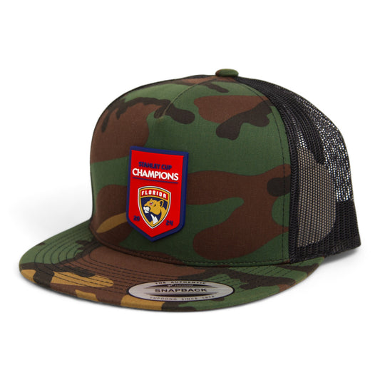 Florida Panthers Stanley Cup Champions 3D YP Snapback Flat Bill Trucker Hat- Army Camo/ Black