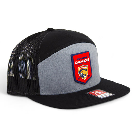 Florida Panthers Stanley Cup Champions 3D Snapback Seven-Panel Flat Bill Trucker Hat- Heather Grey/ Black