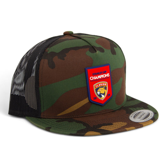 Florida Panthers Stanley Cup Champions 3D YP Snapback Flat Bill Trucker Hat- Army Camo/ Black
