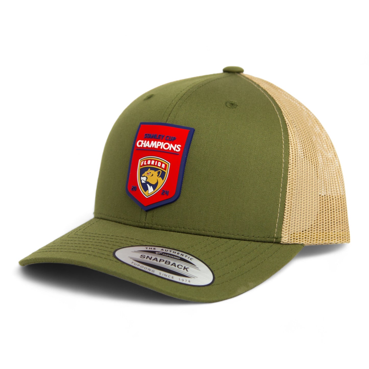 Florida Panthers Stanley Cup Champions 3D YP Snapback Trucker Hat- Moss/ Tan