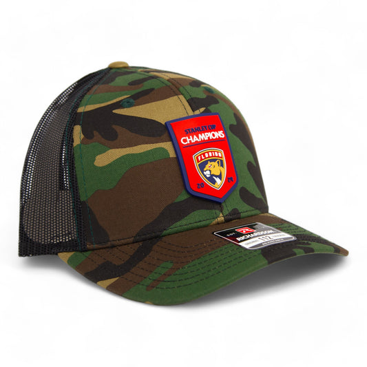 Florida Panthers Stanley Cup Champions 3D Snapback Trucker Hat- Army Camo/ Black