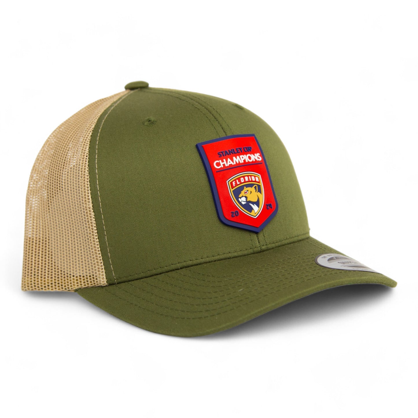 Florida Panthers Stanley Cup Champions 3D YP Snapback Trucker Hat- Moss/ Tan