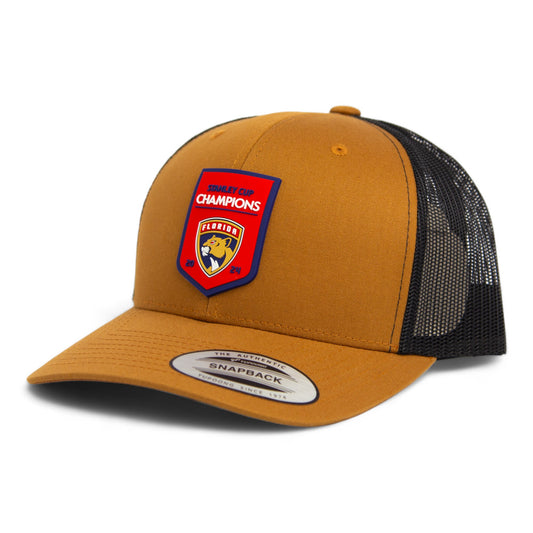 Florida Panthers Stanley Cup Champions 3D YP Snapback Trucker Hat- Caramel/ Black