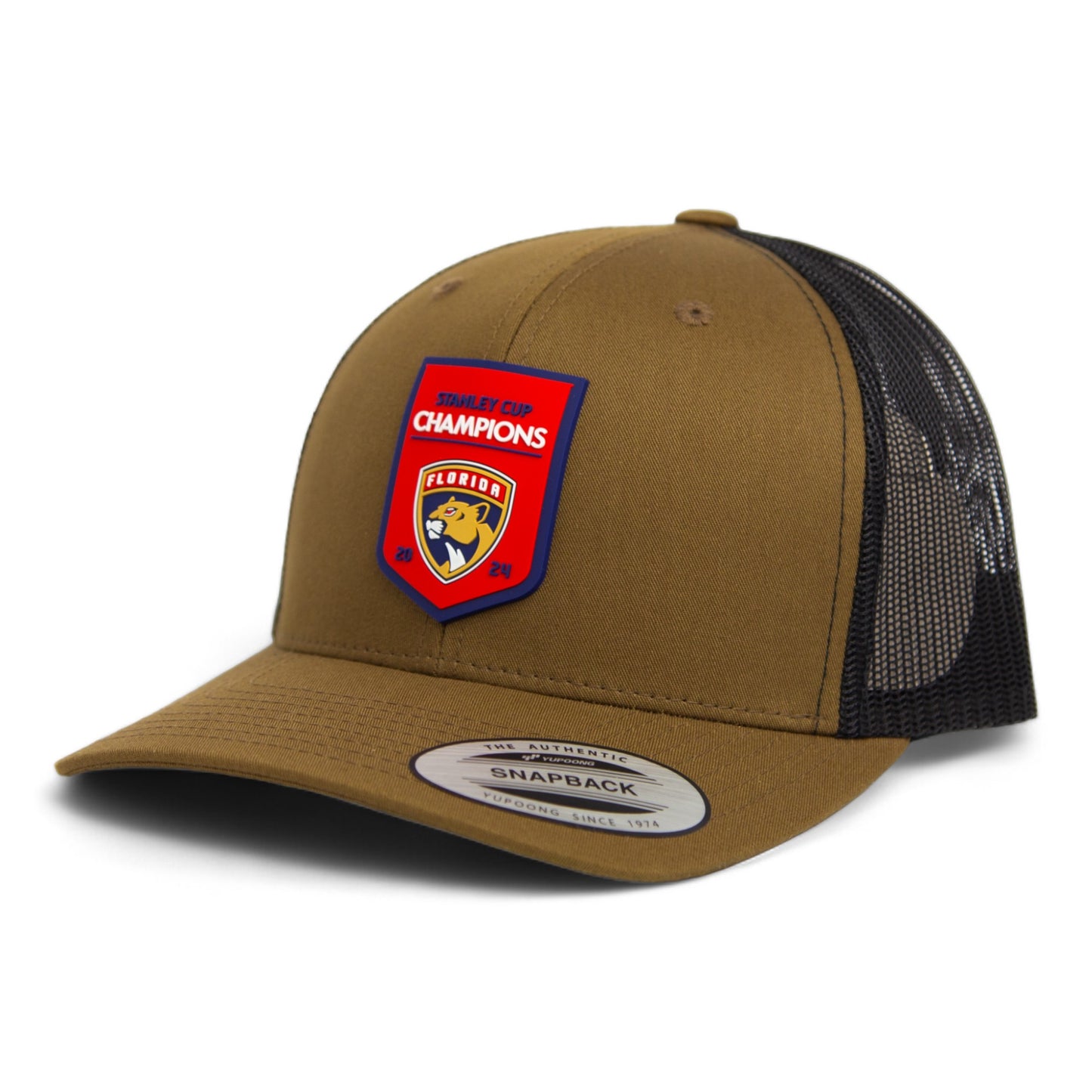 Florida Panthers Stanley Cup Champions 3D YP Snapback Trucker Hat- Coyote Brown/ Black