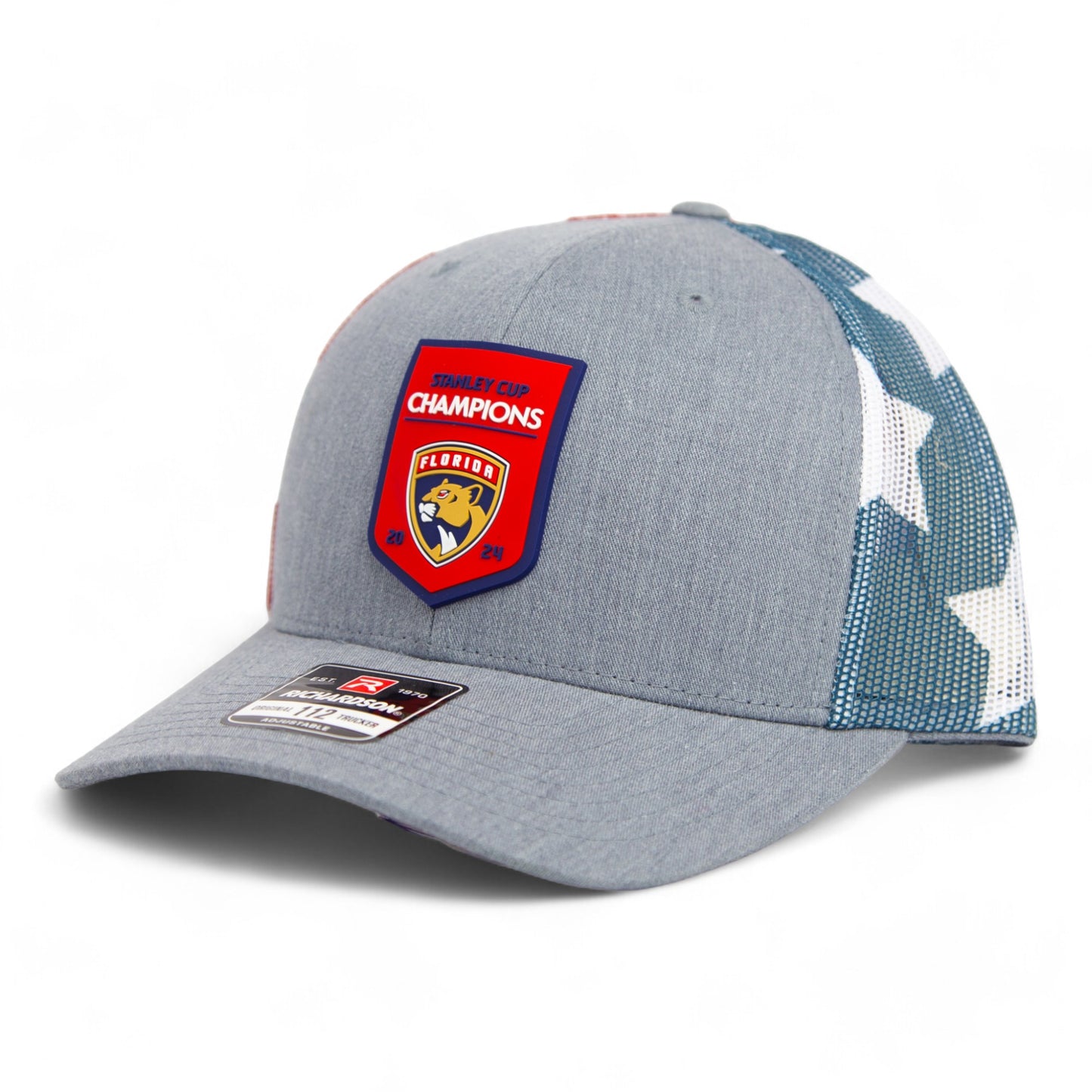 Florida Panthers Stanley Cup Champions 3D Snapback Trucker Hat- Heather Grey/ Stars & Stripes