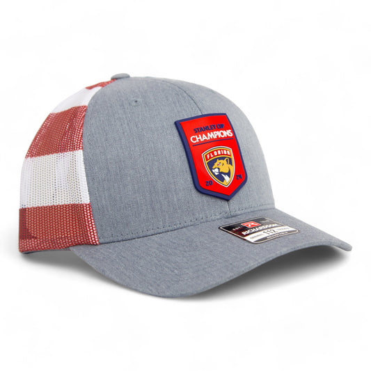 Florida Panthers Stanley Cup Champions 3D Snapback Trucker Hat- Heather Grey/ Stars & Stripes