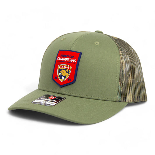 Florida Panthers Stanley Cup Champions 3D Snapback Trucker Hat- Loden/ Green Camo