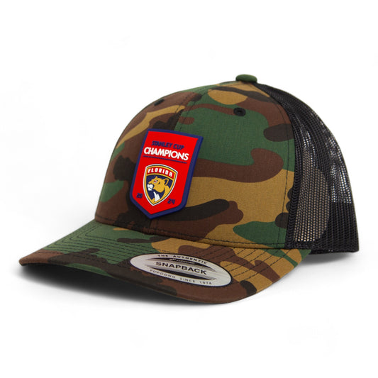 Florida Panthers Stanley Cup Champions 3D YP Snapback Trucker Hat- Army Camo/ Black