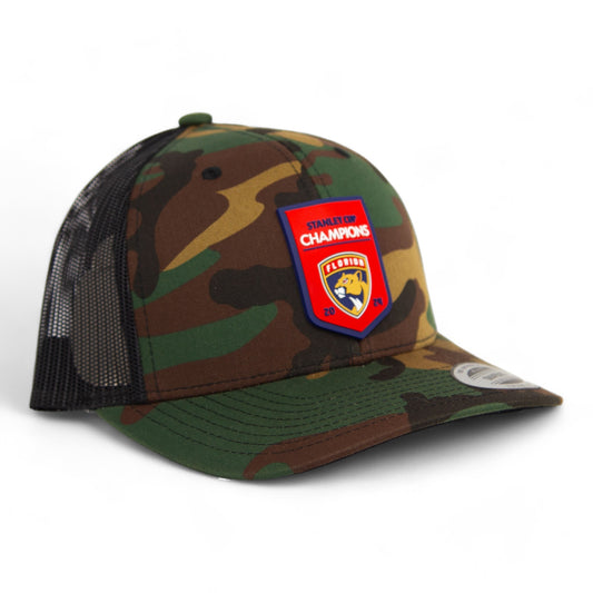 Florida Panthers Stanley Cup Champions 3D YP Snapback Trucker Hat- Army Camo/ Black