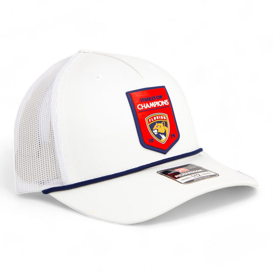 Florida Panthers Stanley Cup Champions 3D Snapback Trucker Rope Hat- White/ Navy