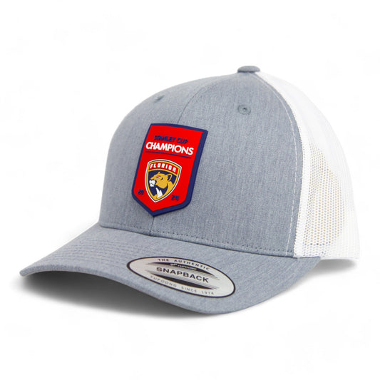 Florida Panthers Stanley Cup Champions 3D YP Snapback Trucker Hat- Heather Grey/ White