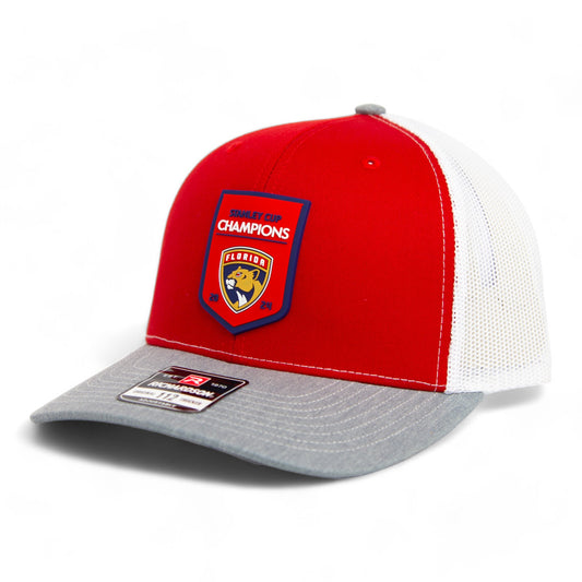 Florida Panthers Stanley Cup Champions 3D Snapback Trucker Hat- Red/ White/ Heather Grey