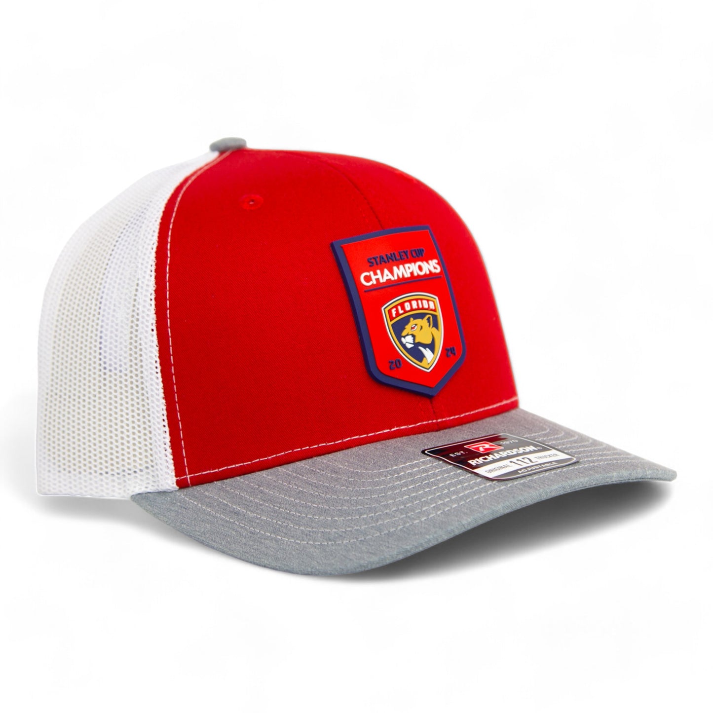 Florida Panthers Stanley Cup Champions 3D Snapback Trucker Hat- Red/ White/ Heather Grey