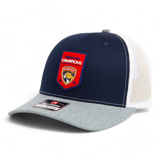 Florida Panthers Stanley Cup Champions 3D Snapback Trucker Hat- Navy/ White/ Heather Grey