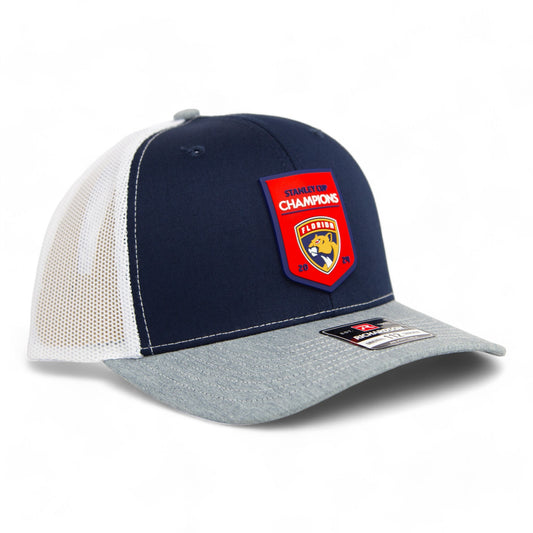 Florida Panthers Stanley Cup Champions 3D Snapback Trucker Hat- Navy/ White/ Heather Grey