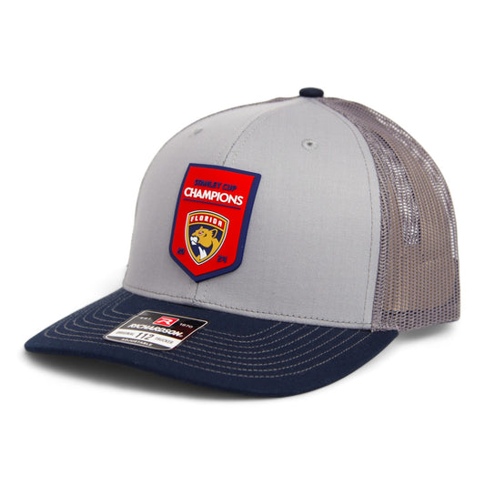 Florida Panthers Stanley Cup Champions 3D Snapback Trucker Hat- Grey/ Charcoal/ Navy