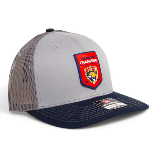 Florida Panthers Stanley Cup Champions 3D Snapback Trucker Hat- Grey/ Charcoal/ Navy