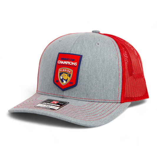 Florida Panthers Stanley Cup Champions 3D Snapback Trucker Hat- Heather Grey/ Red