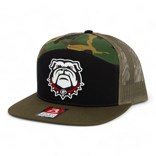 Georgia Bulldogs UGA 3D Snapback Seven-Panel Flat Bill Trucker Hat- Black/ Camo/ Loden