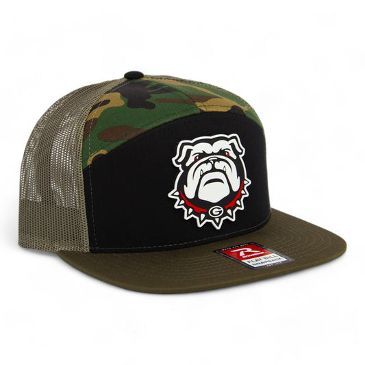 Georgia Bulldogs UGA 3D Snapback Seven-Panel Flat Bill Trucker Hat- Black/ Camo/ Loden