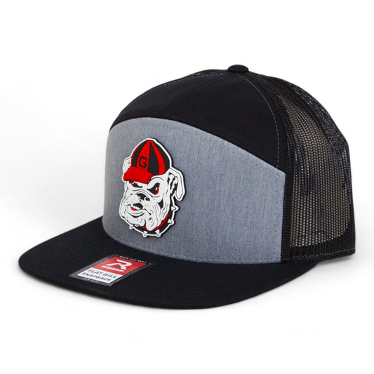 Georgia Bulldogs Retro UGA 3D Snapback Seven-Panel Flat Bill Trucker Hat- Heather Grey/ Black