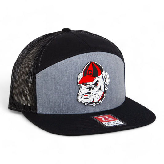 Georgia Bulldogs Retro UGA 3D Snapback Seven-Panel Flat Bill Trucker Hat- Heather Grey/ Black