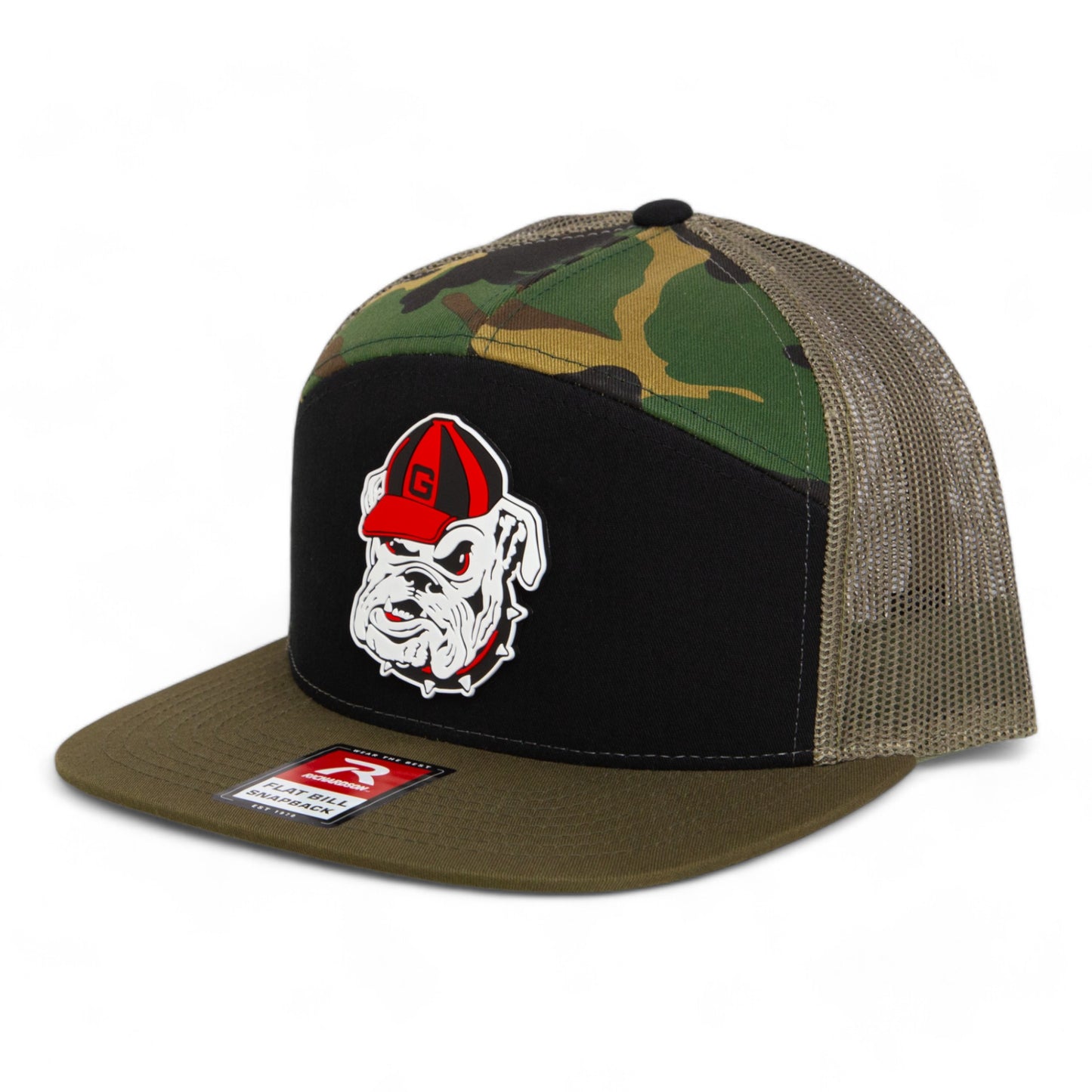 Georgia Bulldogs Retro UGA 3D Snapback Seven-Panel Flat Bill Trucker Hat- Black/ Camo/ Loden