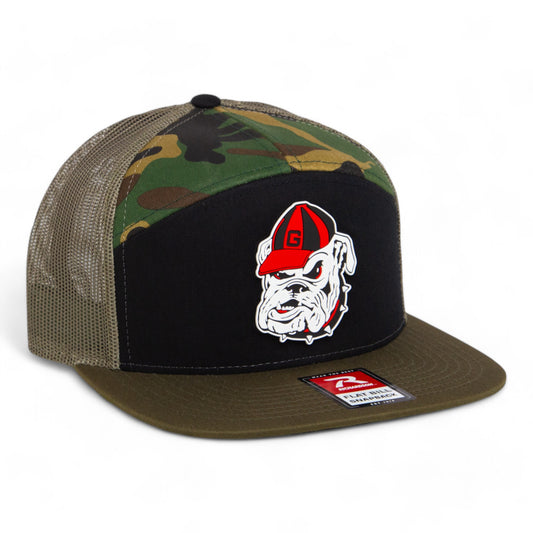 Georgia Bulldogs Retro UGA 3D Snapback Seven-Panel Flat Bill Trucker Hat- Black/ Camo/ Loden