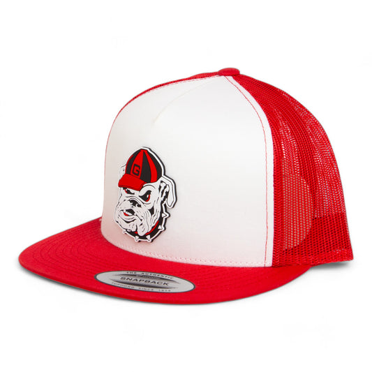 Georgia Bulldogs Retro UGA 3D YP Snapback Flat Bill Trucker Hat- White/ Red