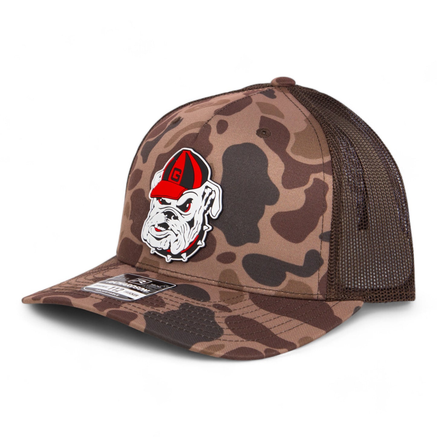 Georgia Bulldogs Retro UGA 3D Snapback Trucker Hat- Bark Duck Camo/ Brown