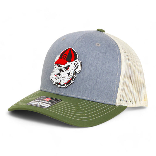 Georgia Bulldogs Retro UGA 3D Snapback Trucker Hat- Heather Grey/ Birch/ Olive