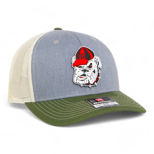 Georgia Bulldogs Retro UGA 3D Snapback Trucker Hat- Heather Grey/ Birch/ Olive