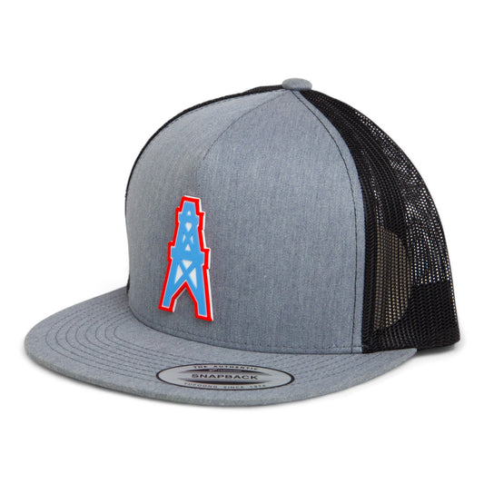 Houston Oilers 3D YP Snapback Flat Bill Trucker Hat- Heather Grey/ Black