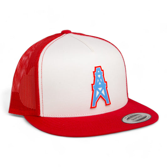 Houston Oilers 3D YP Snapback Flat Bill Trucker Hat- White/ Red