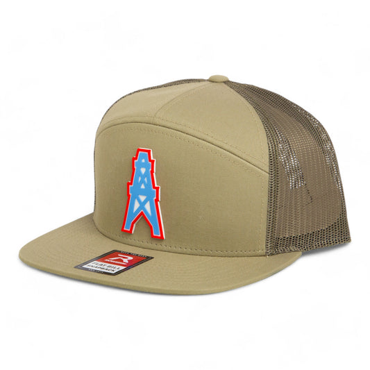 Houston Oilers 3D Snapback Seven-Panel Flat Bill Trucker Hat- Pale Loden