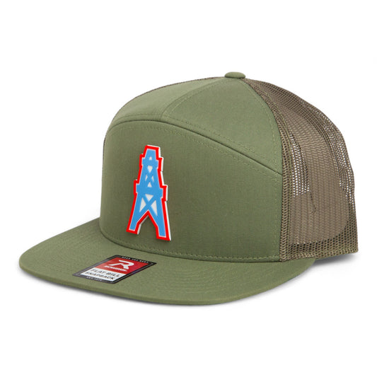 Houston Oilers 3D Snapback Seven-Panel Flat Bill Trucker Hat- Loden Green