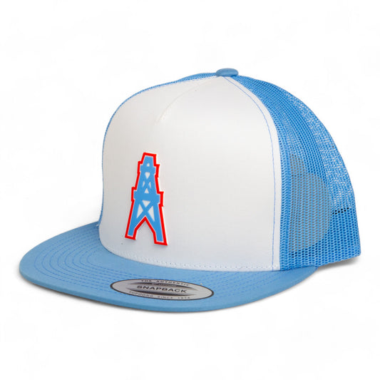 Houston Oilers 3D YP Snapback Flat Bill Trucker Hat- White/ Carolina Blue