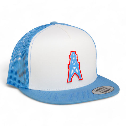 Houston Oilers 3D YP Snapback Flat Bill Trucker Hat- White/ Carolina Blue