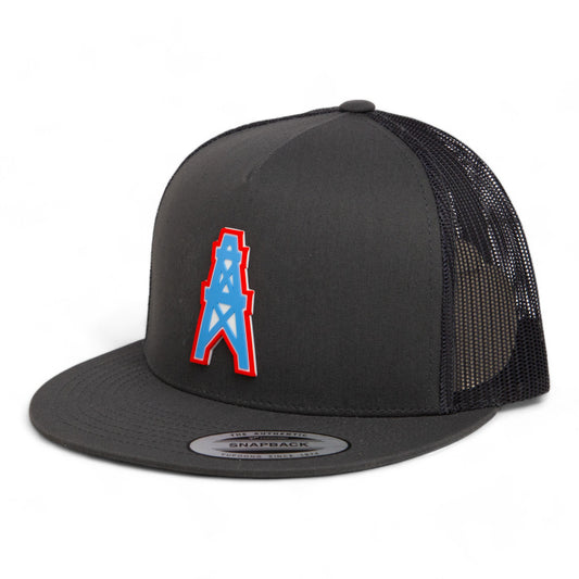 Houston Oilers 3D YP Snapback Flat Bill Trucker Hat- Charcoal/ Black