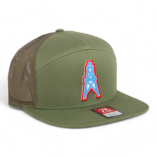 Houston Oilers 3D Snapback Seven-Panel Flat Bill Trucker Hat- Loden Green