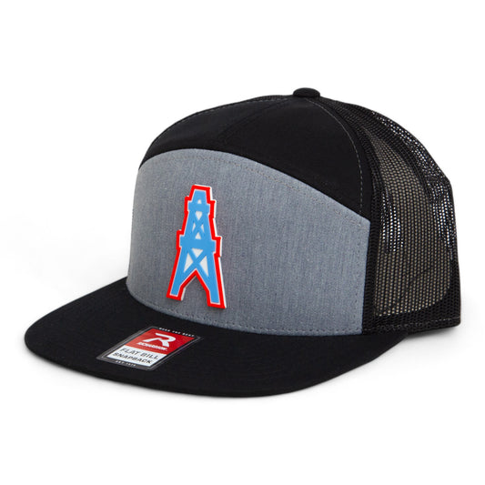 Houston Oilers 3D Snapback Seven-Panel Flat Bill Trucker Hat- Heather Grey/ Black