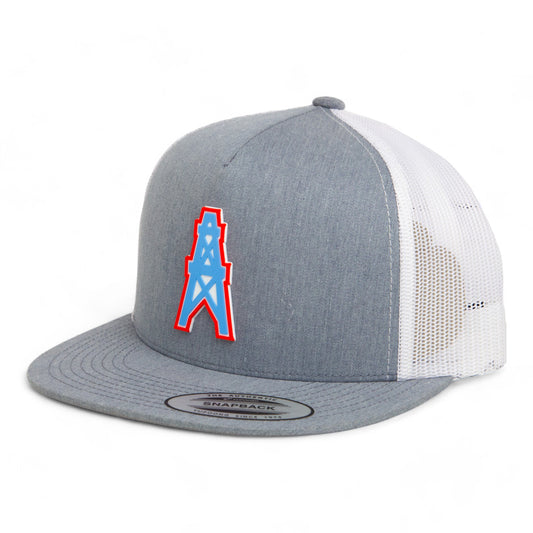 Houston Oilers 3D YP Snapback Flat Bill Trucker Hat- Heather Grey/ White