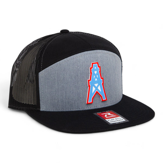 Houston Oilers 3D Snapback Seven-Panel Flat Bill Trucker Hat- Heather Grey/ Black