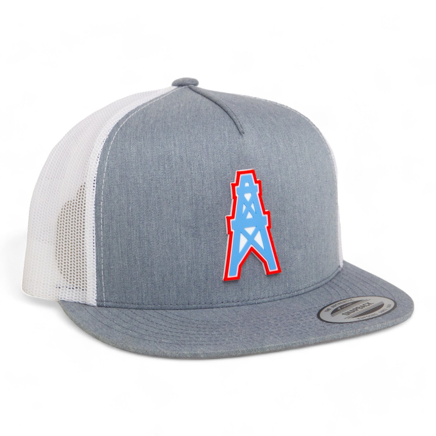 Houston Oilers 3D YP Snapback Flat Bill Trucker Hat- Heather Grey/ White