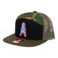 Houston Oilers 3D Snapback Seven-Panel Flat Bill Trucker Hat- Black/ Camo/ Loden